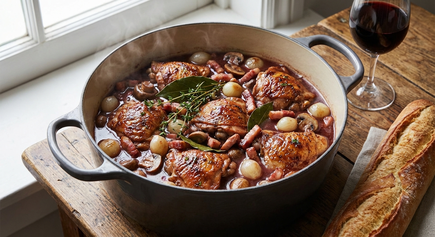 Classic Coq au Vin (French Chicken in Red Wine)