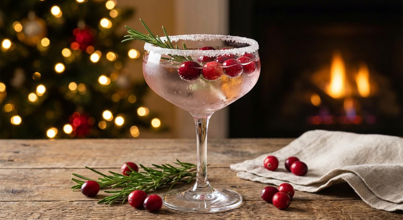 Festive Christmas Cocktail (Cranberry Rosemary Sparkler)