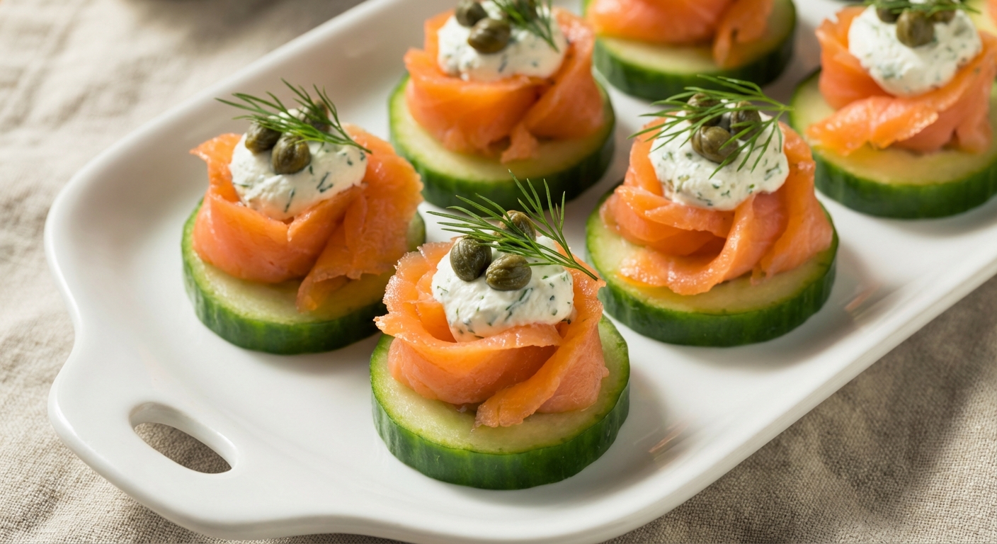 Elegant Smoked Salmon Appetizer Bites (Cucumber and Herbed Cream Cheese)