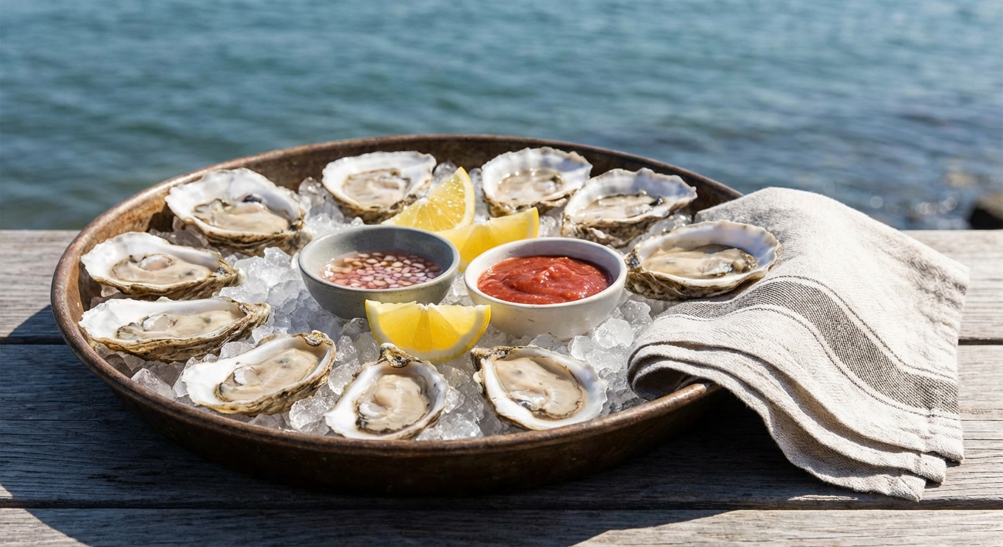 Fresh Oysters with Bright Mignonette and Cocktail Sauce